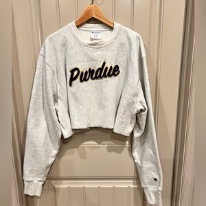 Champion Reverse Weave Women's Gray Purdue Cropped Half Sweatshirt - size Large